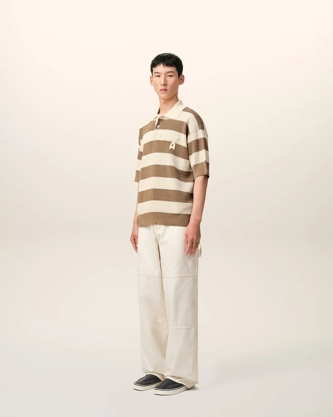 White and Brown Cotton Ami De Coeur Polo White and Brown Cotton Ami De Coeur Polo