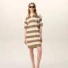 White and Brown Cotton Polo Dress Ami De Coeur Patch White and Brown Cotton Polo Dress Ami De Coeur Patch