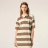 White and Brown Cotton Polo Dress Ami De Coeur Patch White and Brown Cotton Polo Dress Ami De Coeur Patch