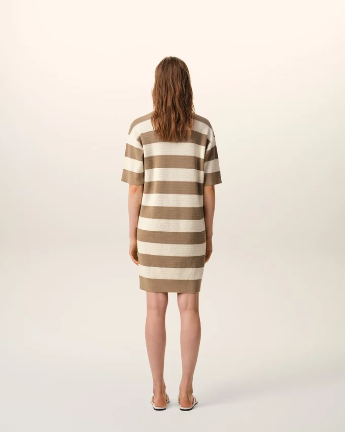 White and Brown Cotton Polo Dress Ami De Coeur Patch White and Brown Cotton Polo Dress Ami De Coeur Patch