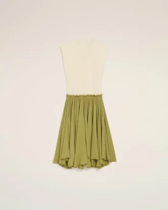 White and Green Bicolor New Wool Midi Dress