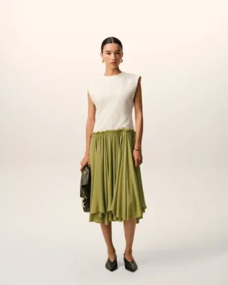White and Green Bicolor New Wool Midi Dress