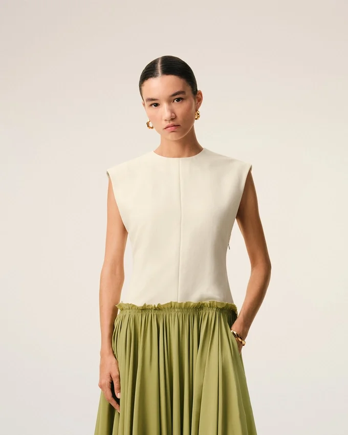 White and Green Bicolor New Wool Midi Dress White and Green Bicolor New Wool Midi Dress