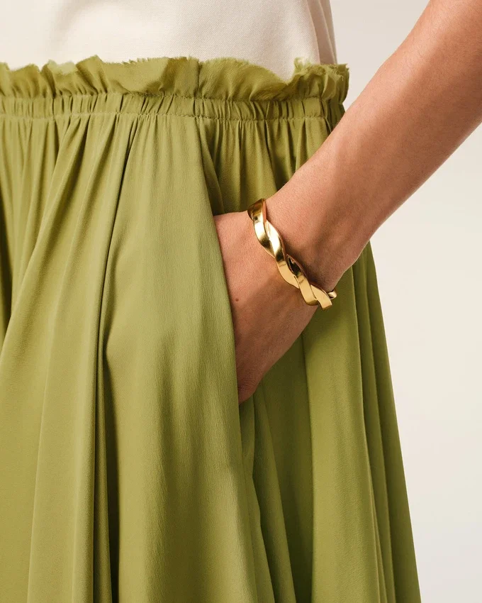 White and Green Bicolor New Wool Midi Dress White and Green Bicolor New Wool Midi Dress