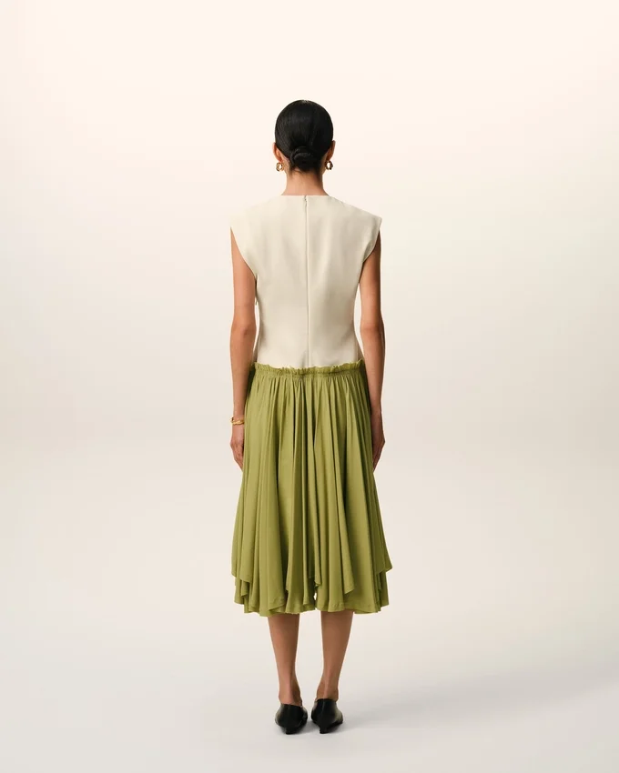 White and Green Bicolor New Wool Midi Dress White and Green Bicolor New Wool Midi Dress