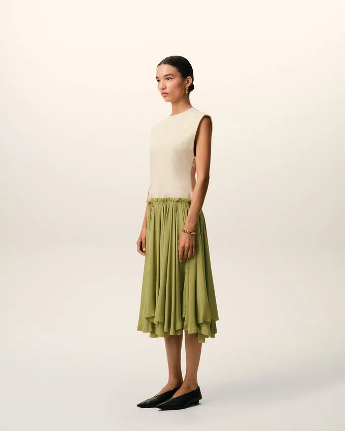 White and Green Bicolor New Wool Midi Dress White and Green Bicolor New Wool Midi Dress