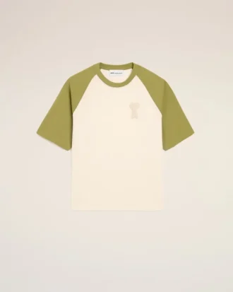 White and Green Cotton Ami De Coeur Knitted Patch T-Shirt
