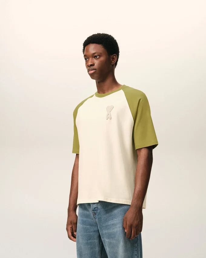 White and Green Cotton Ami De Coeur Knitted Patch T-Shirt White and Green Cotton Ami De Coeur Knitted Patch T-Shirt