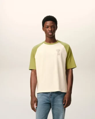 White and Green Cotton Ami De Coeur Knitted Patch T-Shirt