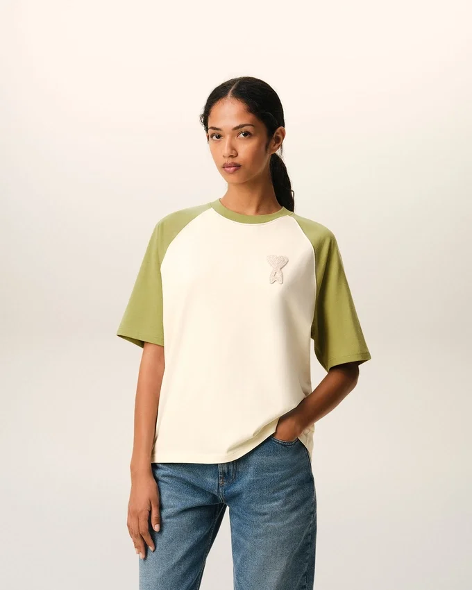 White and Green Cotton Ami De Coeur Knitted Patch T-Shirt White and Green Cotton Ami De Coeur Knitted Patch T-Shirt