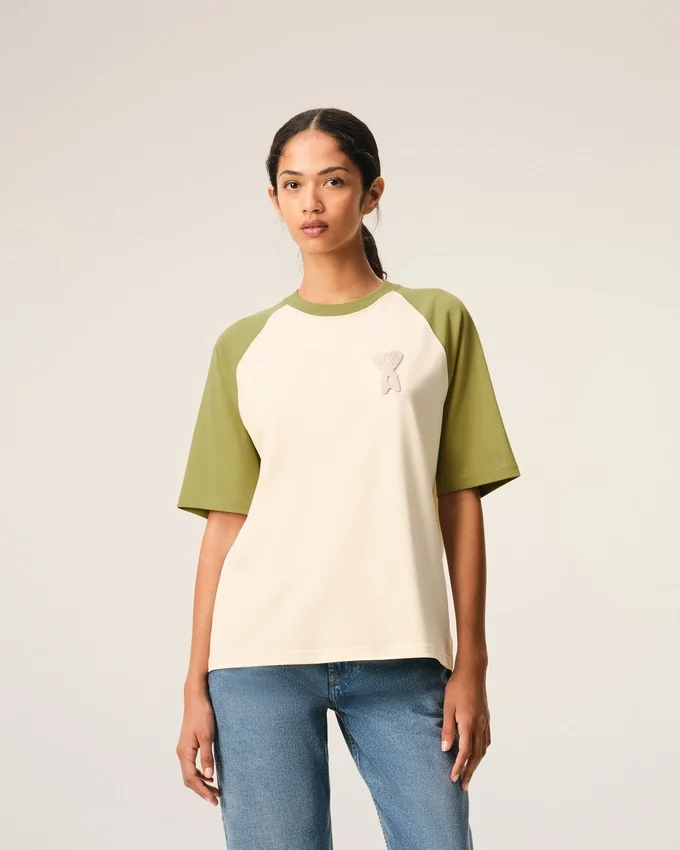 White and Green Cotton Ami De Coeur Knitted Patch T-Shirt White and Green Cotton Ami De Coeur Knitted Patch T-Shirt