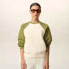 White and Green Cotton Knitted Ami De Coeur Sweatshirt