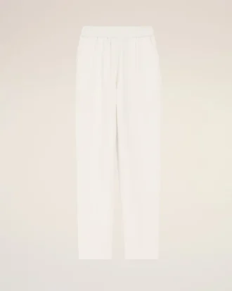 White Blended Linen Elasticated Waist Trousers