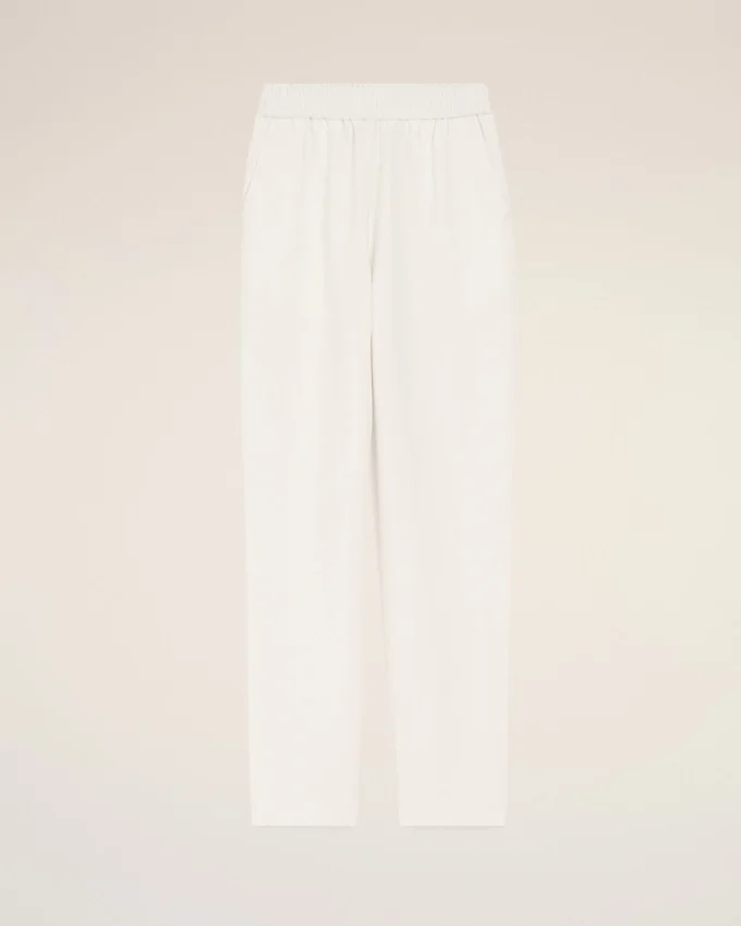 White Blended Linen Elasticated Waist Trousers White Blended Linen Elasticated Waist Trousers