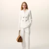 White Blended Linen Elasticated Waist Trousers White Blended Linen Elasticated Waist Trousers