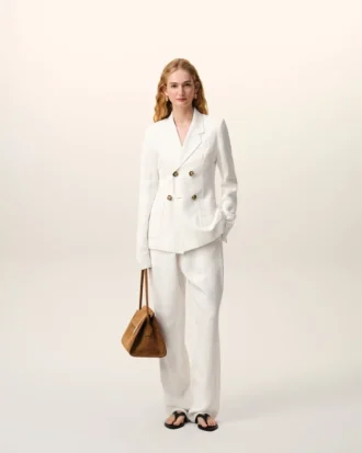 White Blended Linen Elasticated Waist Trousers