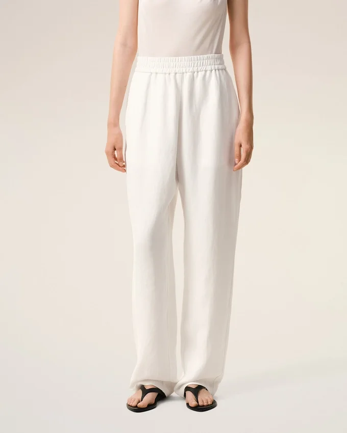 White Blended Linen Elasticated Waist Trousers White Blended Linen Elasticated Waist Trousers