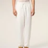 White Blended Linen Elasticated Waist Trousers White Blended Linen Elasticated Waist Trousers