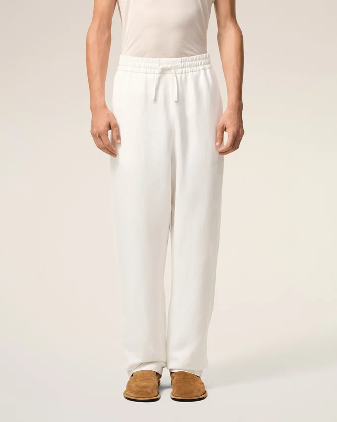 White Blended Linen Elasticated Waist Trousers White Blended Linen Elasticated Waist Trousers
