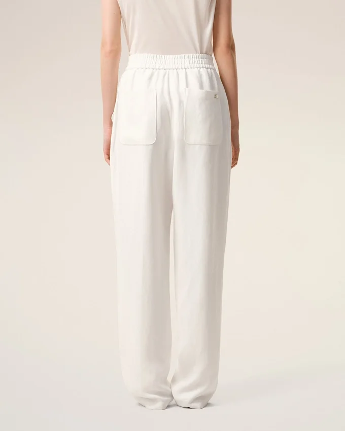 White Blended Linen Elasticated Waist Trousers White Blended Linen Elasticated Waist Trousers