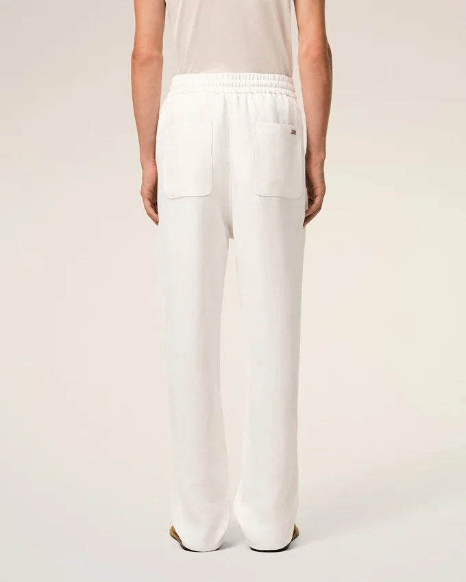 White Blended Linen Elasticated Waist Trousers White Blended Linen Elasticated Waist Trousers