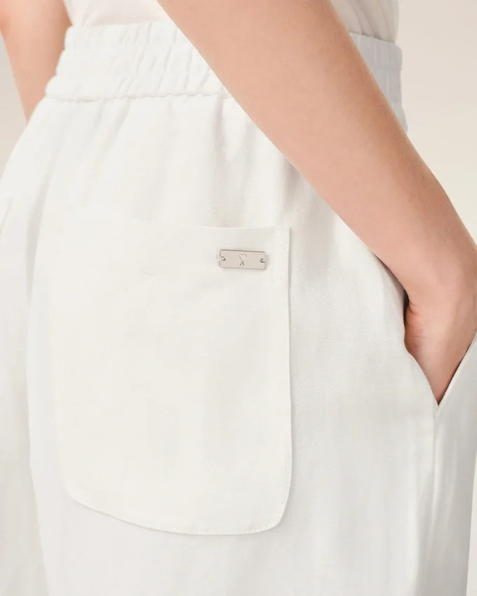 White Blended Linen Elasticated Waist Trousers White Blended Linen Elasticated Waist Trousers