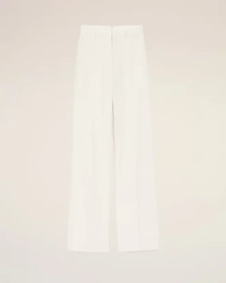 White Blended Linen Low Waist Straight Pant
