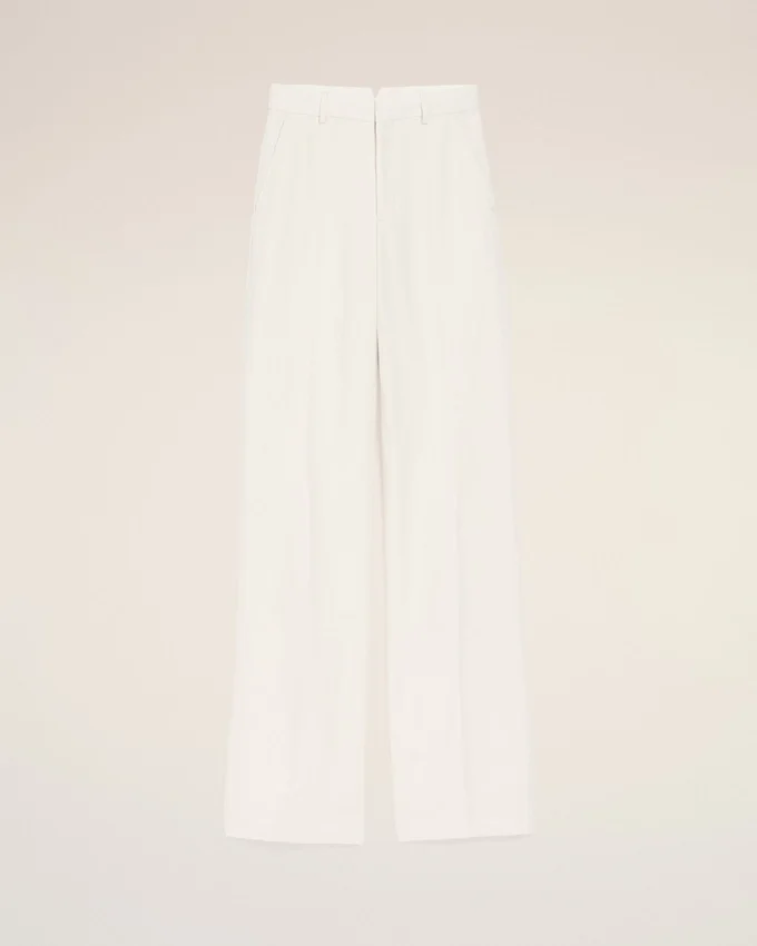 White Blended Linen Low Waist Straight Pant White Blended Linen Low Waist Straight Pant