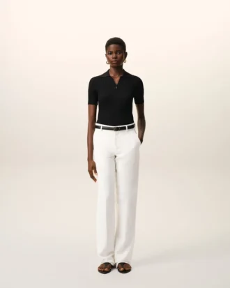 White Blended Linen Low Waist Straight Pant