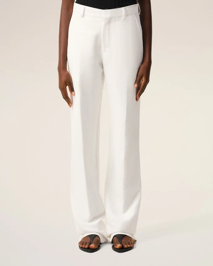 White Blended Linen Low Waist Straight Pant White Blended Linen Low Waist Straight Pant