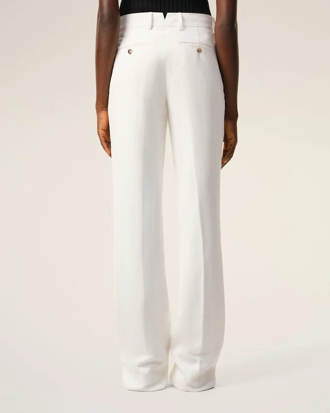 White Blended Linen Low Waist Straight Pant White Blended Linen Low Waist Straight Pant