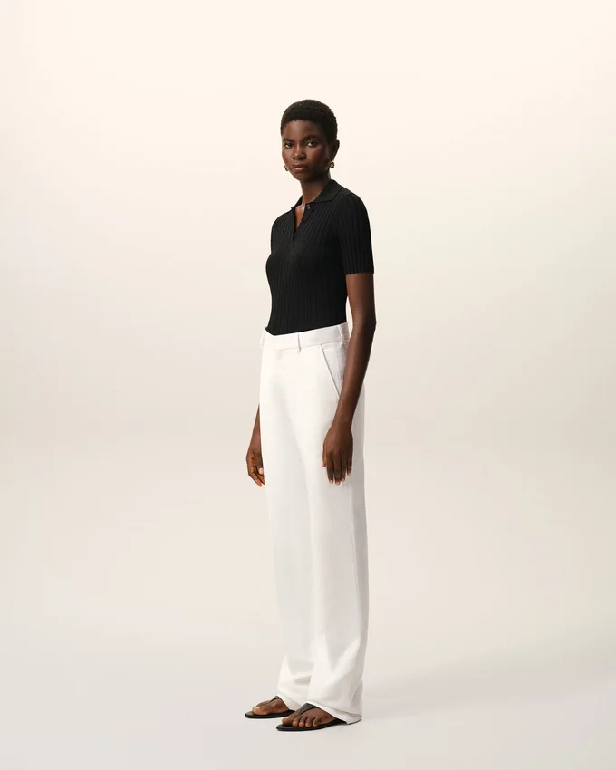 White Blended Linen Low Waist Straight Pant White Blended Linen Low Waist Straight Pant