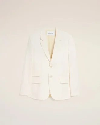 White Blended Linen Single Breasted Straight Jacket