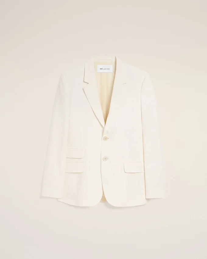 White Blended Linen Single Breasted Straight Jacket White Blended Linen Single Breasted Straight Jacket