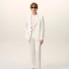 White Blended Linen Single Breasted Straight Jacket White Blended Linen Single Breasted Straight Jacket