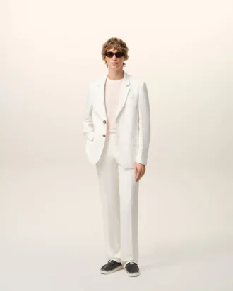 White Blended Linen Single Breasted Straight Jacket