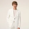 White Blended Linen Single Breasted Straight Jacket White Blended Linen Single Breasted Straight Jacket