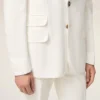 White Blended Linen Single Breasted Straight Jacket White Blended Linen Single Breasted Straight Jacket