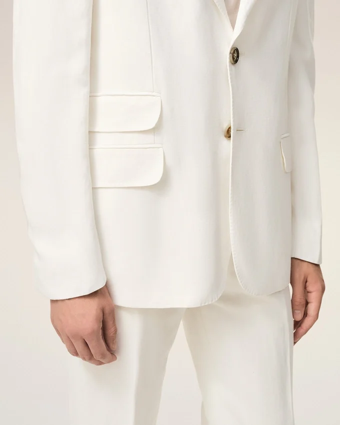 White Blended Linen Single Breasted Straight Jacket White Blended Linen Single Breasted Straight Jacket