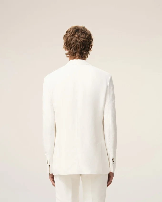 White Blended Linen Single Breasted Straight Jacket White Blended Linen Single Breasted Straight Jacket