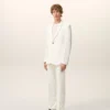 White Blended Linen Single Breasted Straight Jacket White Blended Linen Single Breasted Straight Jacket