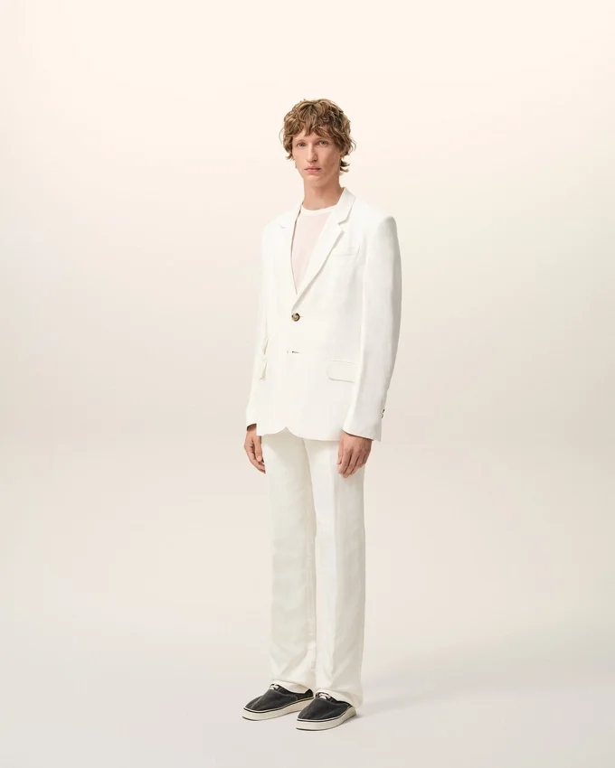 White Blended Linen Single Breasted Straight Jacket White Blended Linen Single Breasted Straight Jacket