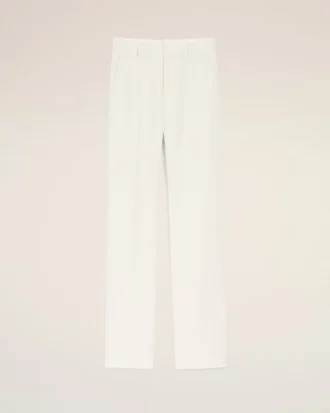 White Blended Linen Straight Trousers