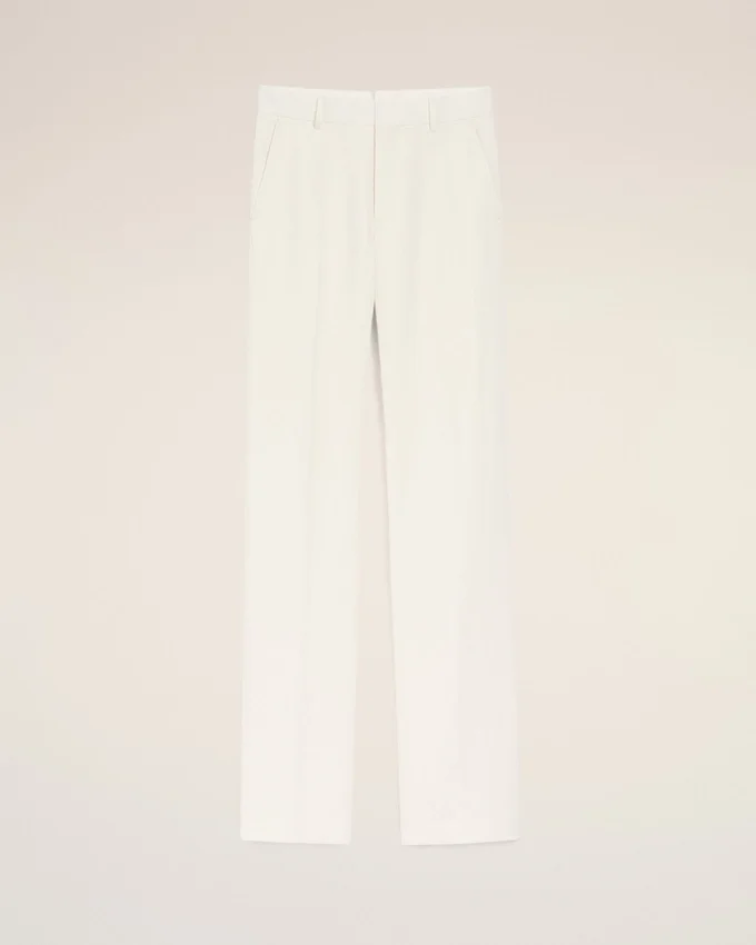 White Blended Linen Straight Trousers White Blended Linen Straight Trousers
