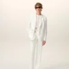 White Blended Linen Straight Trousers White Blended Linen Straight Trousers