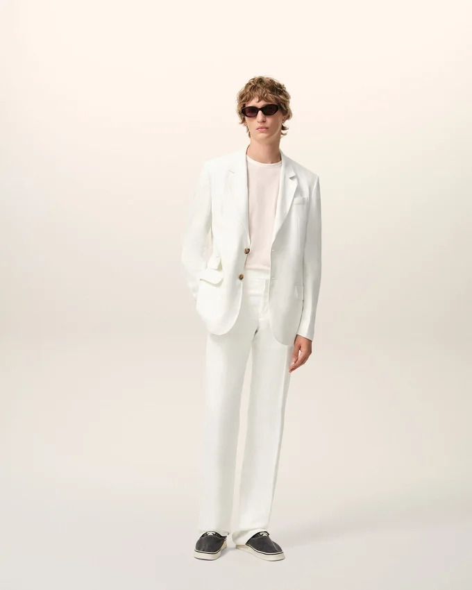 White Blended Linen Straight Trousers White Blended Linen Straight Trousers