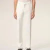 White Blended Linen Straight Trousers White Blended Linen Straight Trousers