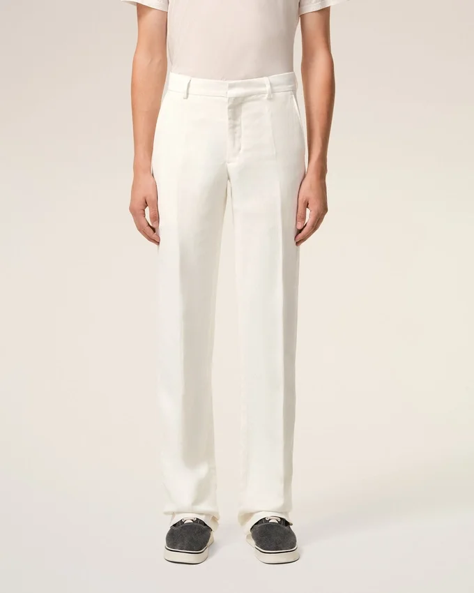 White Blended Linen Straight Trousers White Blended Linen Straight Trousers