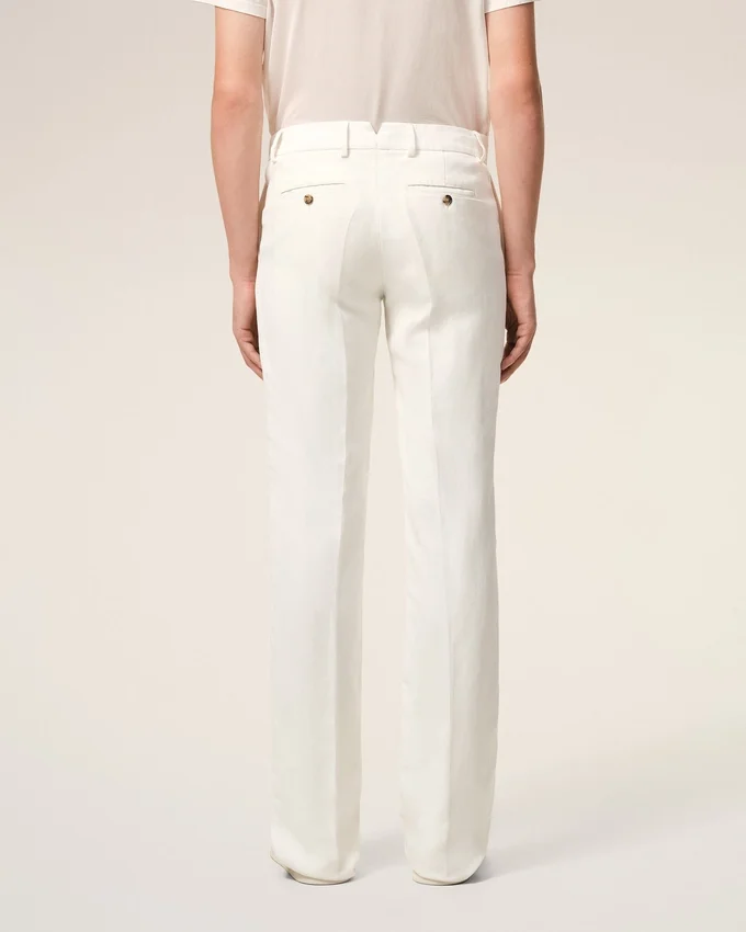 White Blended Linen Straight Trousers White Blended Linen Straight Trousers