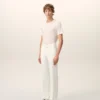 White Blended Linen Straight Trousers White Blended Linen Straight Trousers